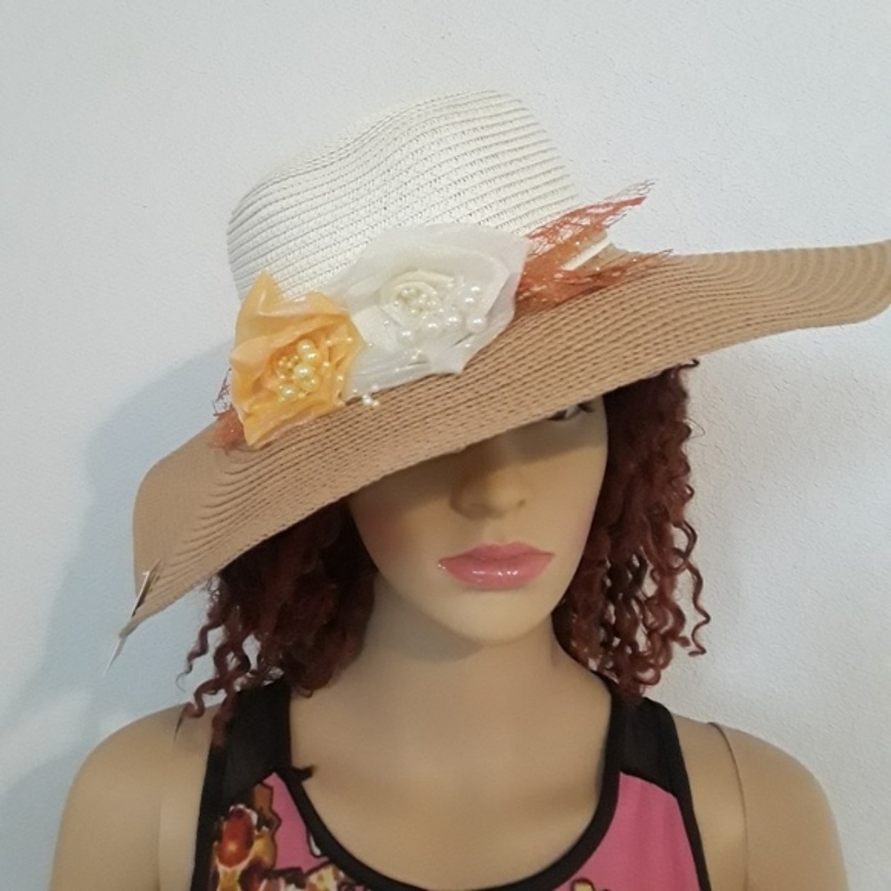 Women Wide brim Summer Hat Beige New